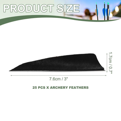 side view of Turkey Feather Arrow Vanes 3 Inch Left Wing Shield Cut Fletching For Archery Arrows, dimensions shown, 25 pieces