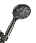 Six Spray Handheld Shower Head With High Pressure Power Rain Massage Settings Shampoo Rinse Water Saving Mode Oil Rubbed Bronze Finish Brass Swivel Bracket Extra Long Stainless Steel Hose Five Inch Head front view