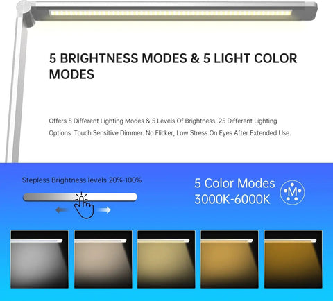 Lit Eye Friendly LED Desk Lamp With USB Charging Port And Touch Control Five Brightness Levels And Three Modes Auto Timer