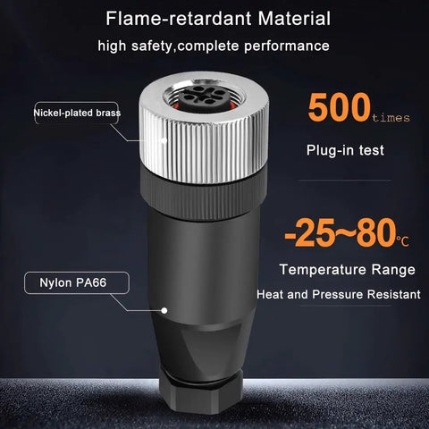 10 Pack M12 5 Pin Female A Code Straight Circular Sensor Aviation Connector Industrial Plug Waterproof IP67 4A 60V Quick Assembly Screw Wire Termination For Harsh Environments, showing detailed specifications and materials.