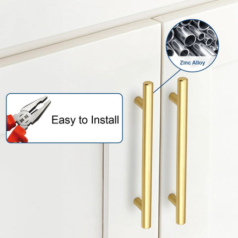 30 Pack 5 Inch Center To Center Gold Brass Cabinet Pulls For Kitchen Cabinets And Drawer Fronts showing easy installation on doors