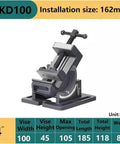 Heavy Duty 4 Inch Precision Milling Vise With Tilting Guide Rod And Adjustable Angle Bench Clamp For Metalworking Jobs And Surface Grinder Work Dead On Accuracy on black base with specifications visible.