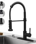 Dope Matte Black Kitchen Faucet With Pull Down Sprayer, 3 Function Spray Head, High Arc Spout, 360 Degree Swivel in modern sink