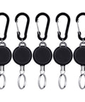 Five Pack Retractable Keychain Badge Holders With Steel Wire Reel Clip Durable ID Badge Reels For Lanyards Heavy Duty Retractable Reels Black
