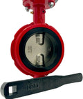 12 Inch Wafer Butterfly Valve Built Tough With Ductile Iron Body 200 PSI Rating Square Stem 1 1/8 Inch Red Buna Seats Face To Face ISO 5752 Mounting Pad ISO 5211 ANSI 150 Flange Nickel Plated Disc 12 Bolt Holes shown front view