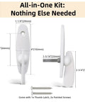 Heavy Duty White Gliding Door Thumb Latch Replacement For Andersen Patio Doors with size dimensions and two screws.