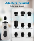Brushed Nickel 3 Function Pull Down Faucet Spray Head Replacement Kit With 15 adapters shown for different thread sizes.