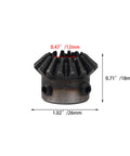 Tapered Bevel Pinion Gear With 12mm Hole Diameter, 45 Steel, 1.5 Module, 16 Teeth, front view showing measurements.
