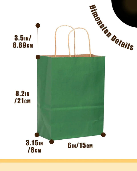 Deep Green Kraft Paper Bags With Handles Bulk 600 Pack Small Gift Bags 8x6x3 Inches For Party Gift Wrapping Recyclable Eco Friendly