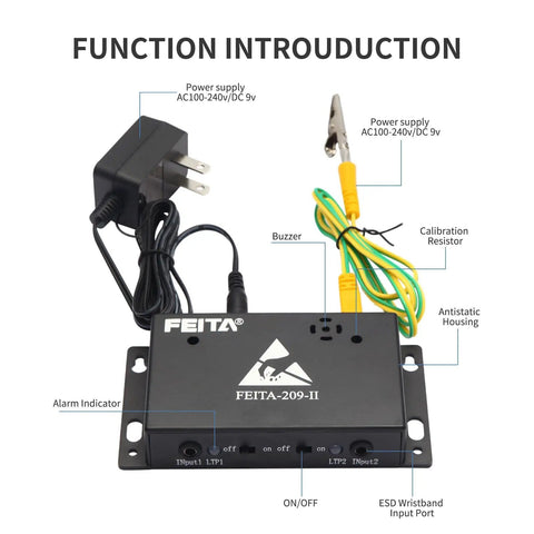Dual ESD Wrist Strap Monitor And Tester With Online Grounding Status Alarm, Anti Static Wristband Monitor with power supply