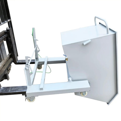 Heavy Duty Self Dumping Hopper With Slick Swivel Casters Built Tough For Dual Forklift And Manual Material Moves with attached forklift.
