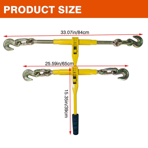 Beefy Ratchet Load Binders Three Eighths To One Half Inch Two Pack With Grab Hooks 9200 Lbs Working Load Grade 70 80 Chain Size Diagram