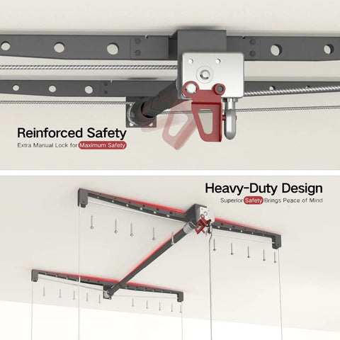 Straight-Up Heavy Duty Overhead Garage Storage Rack For Eight To Ten Foot Ceilings Featuring A Smart Safety Lock Ceiling Mounted Organizer Is Gonna Kick Some Serious Floor Space And Securely Hold Two Hundred Fifty Pounds Of Heavy Gear
