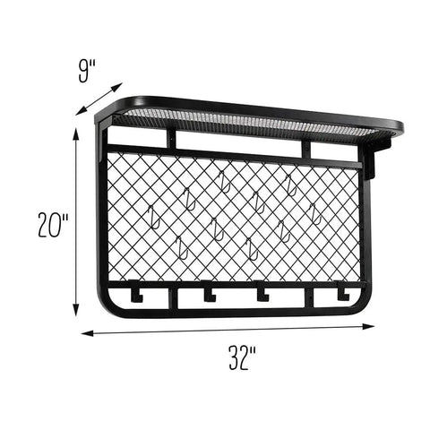 Reversible Garage Wall Grid Shelf With Hooks Built Tough Steel Storage Organizer Mounts To Studs Holds Up To 60 Pounds Black