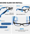 Installation steps for Silicone Eyeglass Ear Grips For Ray Ban Meta Smart Glasses Gen 1 And Gen 2, blue version.