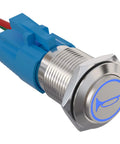 12V Momentary Horn Push Button Switch With 19mm Mounting Hole Three Quarters Inch SPDT 1NO 1NC Pre Wiring Socket For Car Auto Motorcycle Blue LED Illuminated