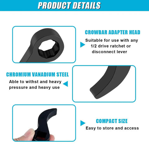 Three Piece Pry Bar Wrench Adapter Set For One Half Inch D Square Drive Crowbar Adapter Heads With Extension Bar details
