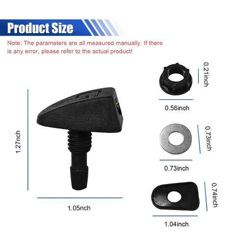 Universal Car Front Windshield Washer Nozzle Kit Two Pack 0.31 Inch Adjustable Single Hole Fan Shaped Sprayer Jets Replacement Parts With Nuts