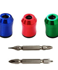 Colorful detachable magnetic screw ring kit with high strength drill bit holder for 6.35mm rods in aluminum alloy.