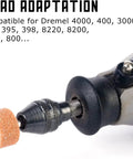 Hassle Free Keyless Mini Drill Chuck Designed For Lightning Quick Swaps on rotary grinder with brown sanding drum attached.