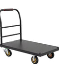 Heavy Duty 2000 Lb Steel Platform Cart With 47 By 24 Inch Anti Slip Platform, Detachable Handle For Easy Storage, 360 Degree Swivel Casters, A Real Warehouse Workhorse For Pros. Black steel platform cart with detachable handle and four swivel casters.
