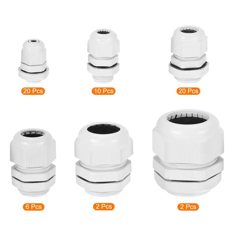 Adjustable Cable Gland Kit For Indoor Outdoor Use 60 Pieces Waterproof Nylon Conduit Fittings various sizes displayed