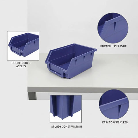 Double-Sided PP Plastic Bin Organizer with louvered panels on white table showing durable construction and dual access