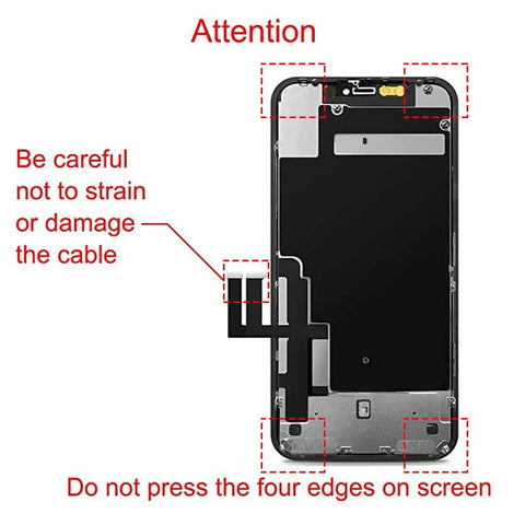 Image of a 6.1 Inch LCD Screen Replacement Kit With 3D Touch Digitizer And Repair Tools For 11 Models, Quick Fix And Seamless Display Upgrade, Compatible With A2111 A2223 A2221 showing care instructions.