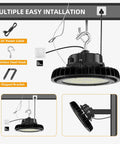 UFO LED High Bay Light 150W 170LM/W 25,500LM DLC Listed 0-10V Dimmable with 6.56ft US Plug and rotatable bracket