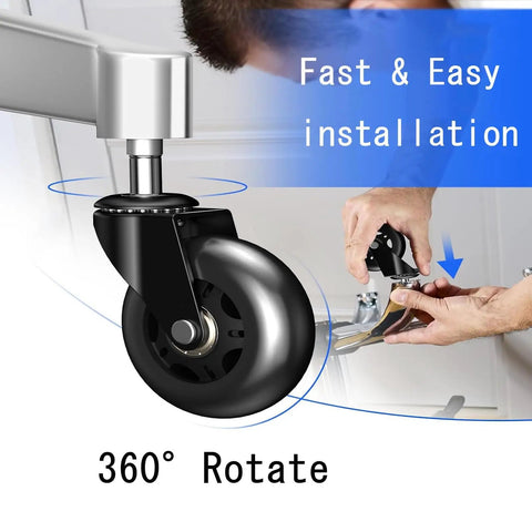 Built Tough Office Chair Caster Wheels Replacement Set Of Five Including Seven Sixteenths Inch Steel Stem shown during 360° installation process.
