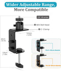C Clamp Mount With 360 Degree Ball Head And 1/4-20 UNC Screw Adapter For Cameras And Solar Panels, 22cm black clamp