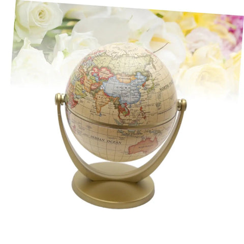 Desktop World Globe With Stand Golden Finish for Education and All Ages, lightweight globe with floral backdrop