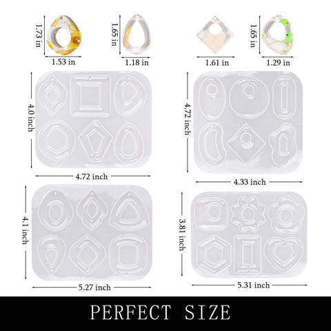 Dope DIY Resin Silicone Molds, 4 Pack Flexible Epoxy Craft Tools for Jewelry Making, Reusable Geometry Pendant and Earring Forms, Legit Art Casting Stamps For Crafting Fresh Necklaces and Keychains
