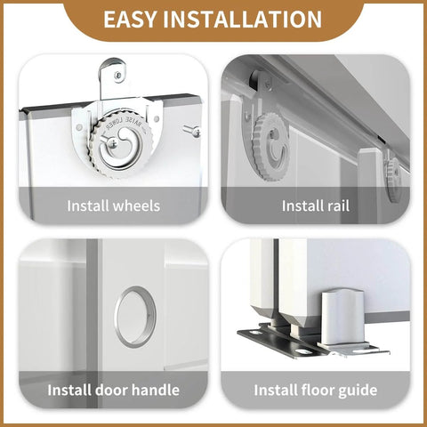 Bypass Sliding Door Hardware 48 Inch Track Set For Two Door Closet System Smooth Quiet Operation Heavy Duty Galvanized Steel Wardrobe Door Track Kit Adjustable Fit For Custom Openings Durable Wear Resistant Easy To Install showing components installation.