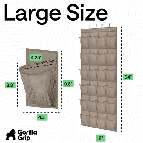 Over The Door Shoe Organizer With 24 Large Breathable Mesh Pockets And 40 Lbs Weight Capacity, Beige size details