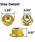 Tough As Nails Hex Flange Nuts For Lawn Mower Blade Spindle Swap Fits Cub Cadet MTD Craftsman Troy Bilt size details, 1.29" and 0.61" shown.