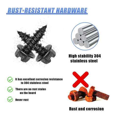 Four Piece Heavy Duty License Plate Screw Kit Rustproof Zinc Plated Auto Fasteners Black Corrosion Resistant Car Bolts close-up view.