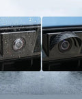 Four Piece Backup Camera Rain Shields For Tesla Cybertruck showing rain droplets on the lens protector and clear camera view.