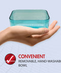 Person holding removable bowl of Mechanical Kitchen Scale With Removable Bowl For Precise Measurements In Pounds, Ounces, Grams And Milliliters.