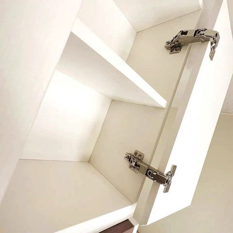 No Drama Heavy Duty Soft Close 180 Degree Concealed Adjustable Cabinet Hinges 2 Pack Full Overlay on white cabinet doors.
