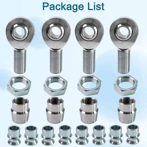 1.25 Inch Heim Joint Rod End Kit Chromoly Linkage Adapter Set For Off Road Suspension Beefy Upgrade That Eliminates Steering Play And Linkage Deflection In Extreme Rock Crawling, Heavy Duty Universal Fit For Custom Chassis. package list