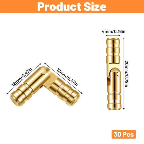Hidden Brass Barrel Hinges Set 30 Pieces For DIY Crafts And Small Boxes, gold, 20x4 mm, shown with dimensions