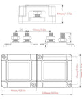 Heavy Duty 400 Amp 12V Bus Bar With Real Deal Copper Terminals For Multiple Battery Banks Marine Ready dimensions and screw details.