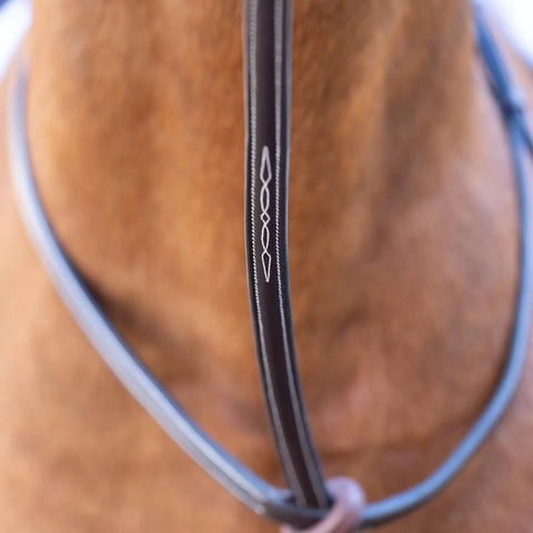 Adjustable Leather Standing Martingale With Stainless Steel Hardware For Pony, Chocolate Brown, close-up detail without stopper