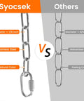Comparison of 6 Feet Lightweight Stainless Steel Chain With Hooks One Eighth Inch Thin Links and galvanized iron chain with dimensions