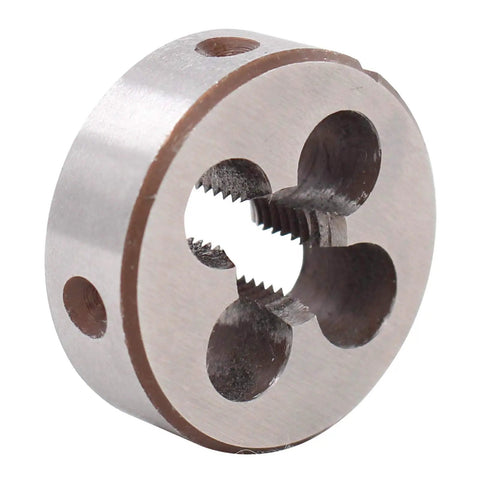 Close-up of die from Left Hand Thread Tap And Die Set 3/8 24 UNF in high speed steel for quick pro grade thread repair and custom machining projects.
