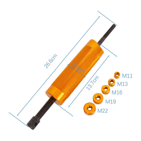 Rock Solid Heavy Duty Piston Pin Puller And Wrist Pin Remover Tool Made From Rust Resistant Aluminum Alloy with five adapters.