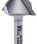Pro Grade Carbide Chamfer Router Bit 45 Degree Bevel With Five Eighths Inch Cutting Length, One Quarter Inch Shank front view