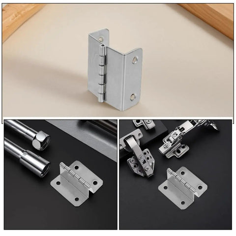 Sturdy Stainless Steel Right Angle Cabinet Door Hinges Set Of 8 Four Hole Four Fold Folding Butt Hinges displayed on surfaces