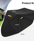 Heavy Duty Tricycle Cover For Adults Weatherproof UV Protection Windproof Snow Resistant Outdoor Shield Black Oxford Cloth Fits 75L X 30W X 44H For 3 Wheel Bikes Mountain Road Cruiser And Some E Bikes size view, black Oxford cloth, 75 x 30 x 44 inch
